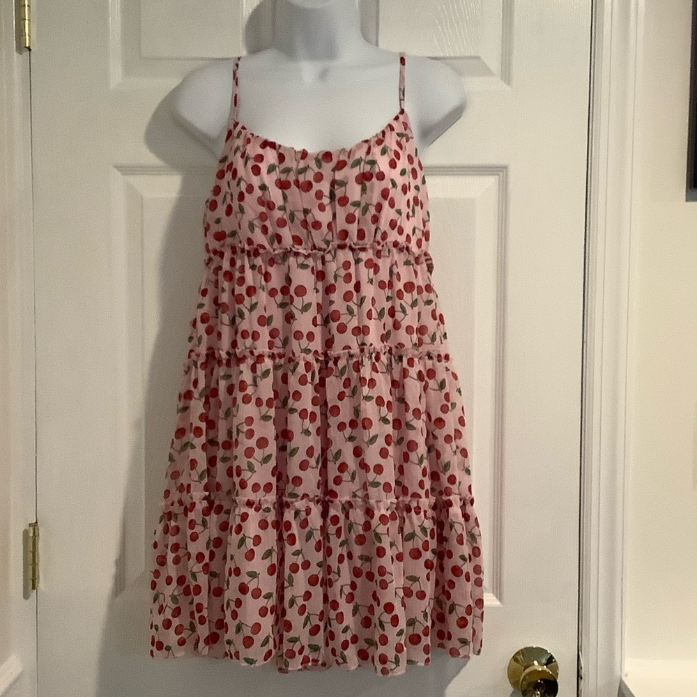 TRIXXI Pink Tiered Coquette Girl Coastal Cowgirl Rush Cherry Babydoll Dress M